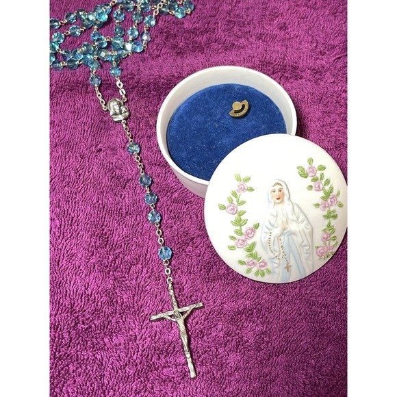 My Rosary Blue Beads Roman Catholic With Music Box Works - Picture 7 of 10